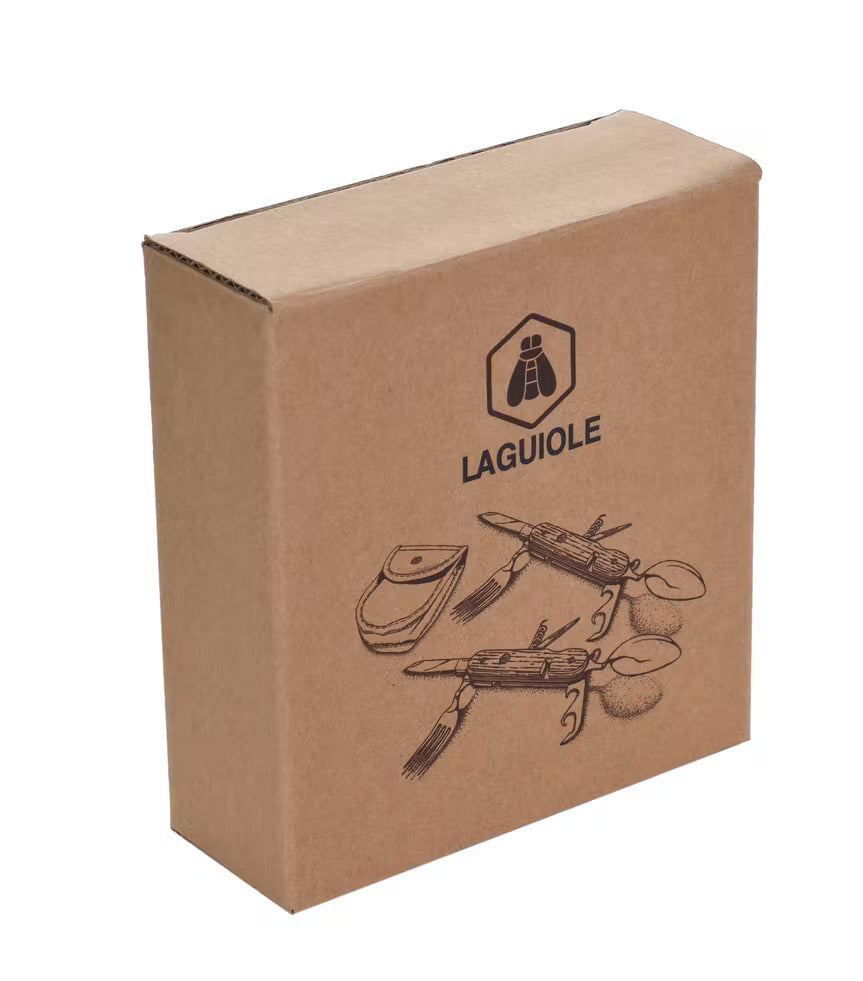 Laguiole - Zusammenklappbares Outdoor- Wanderbesteck mit Tasche - für 2 Personen