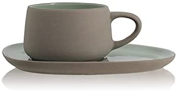 Set mit Tasse und Untertasse aus Steingut - grau - von OGO