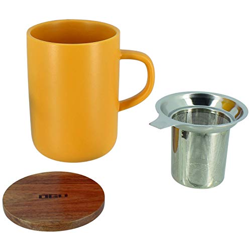 Kaffee-, Tee-, Schokoladentasse Juliet mit Teesieb aus Edelstahl - gelb