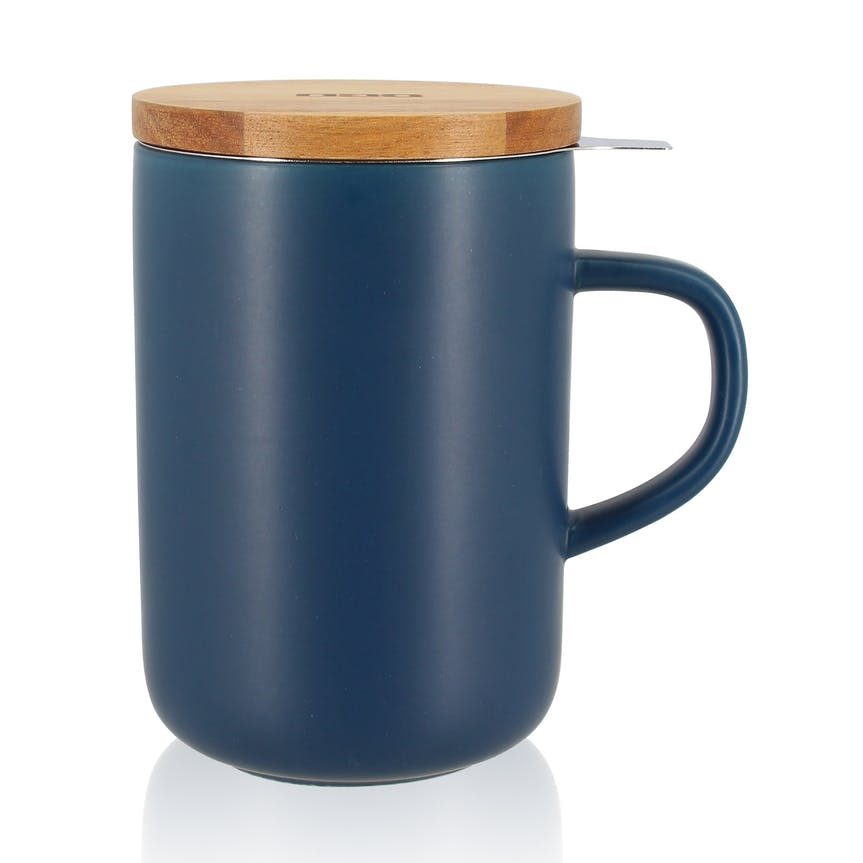 Kaffee-, Tee-, Schokoladentasse Juliet mit Teesieb aus Edelstahl - dunkelblau