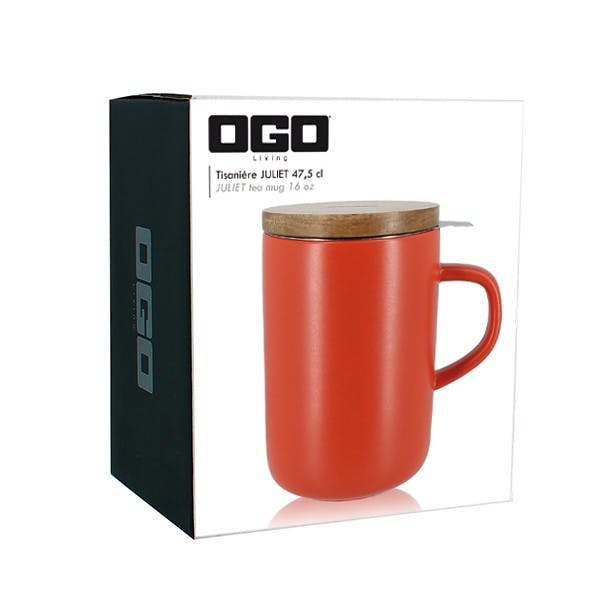 Kaffee-, Tee-, Schokoladentasse Juliet mit Teesieb aus Edelstahl - rot