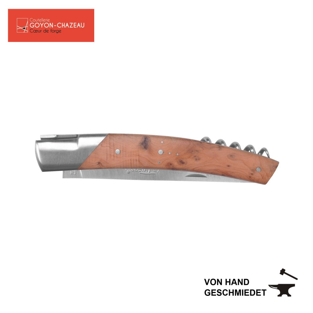 Taschenmesser klappbar 12cm mit Korkenzieher - handgeschmiedet - Le Thiers Pirou von Goyon-Chazeau - Griff aus Wacholderholz