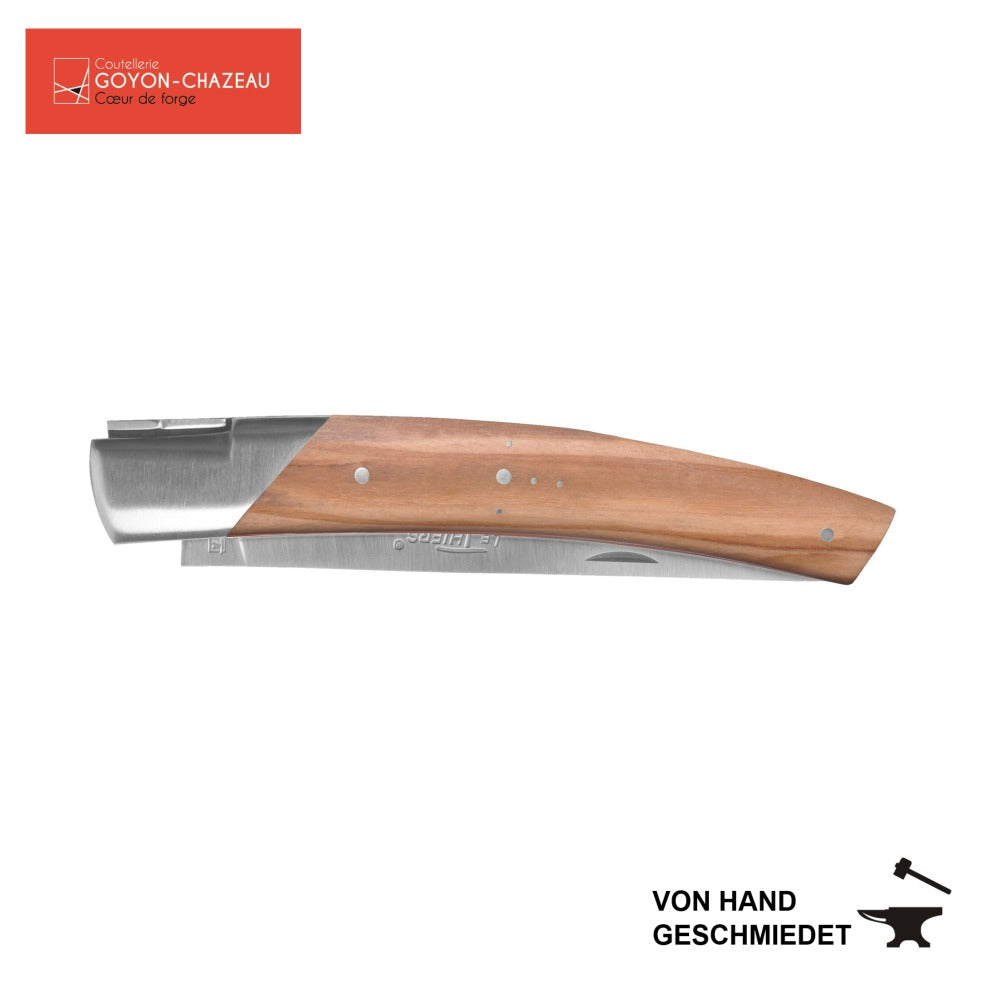 Taschenmesser klappbar 12cm - handgeschmiedet - Le Thiers Pirou von Goyon-Chazeau - Griff aus Olivenholz