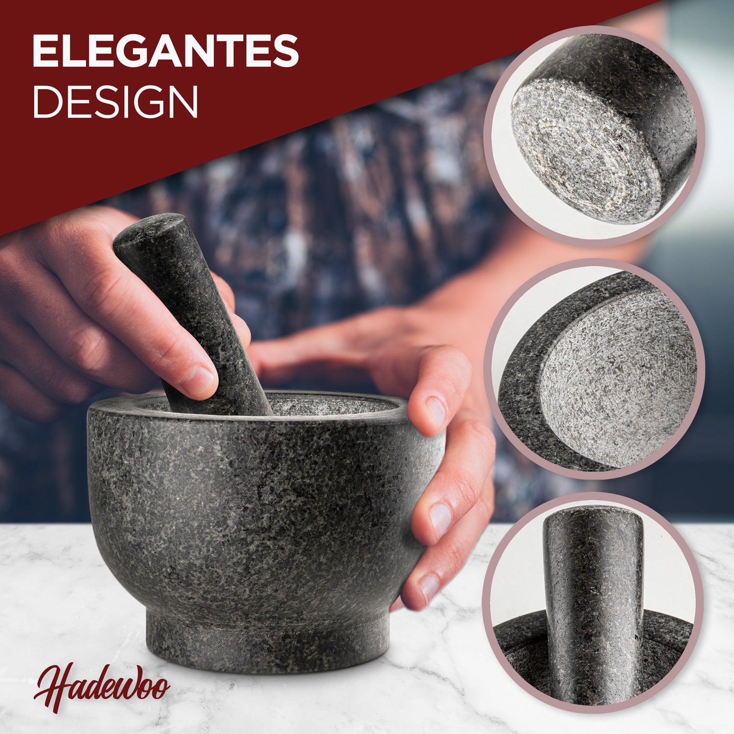 Mörser mit Stößel aus Granit – Ideal für Kräuter und Gewürze