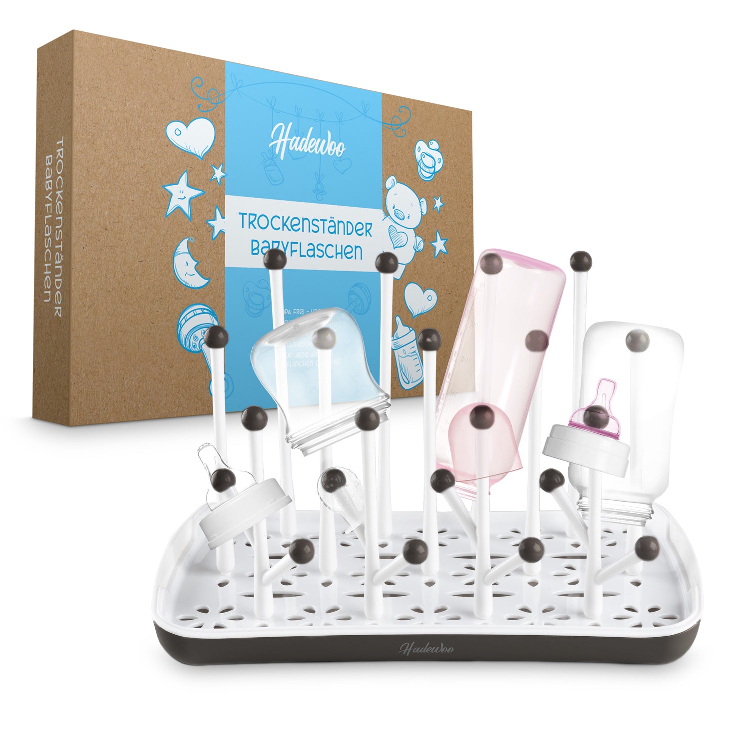 Trockenständer für Babyflaschen – Abtropfgestell Babyflaschen und Zubehör - grau