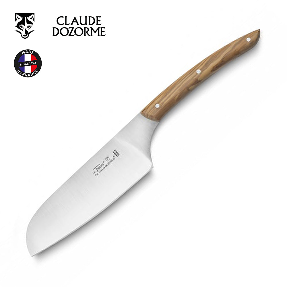 Claude Dozorme: Handgefertigtes Santokumesser mit Olivenholzgriff