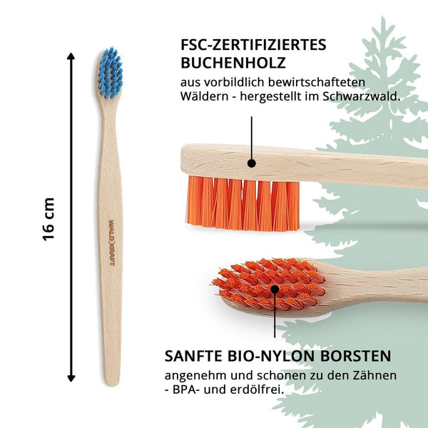 Nachhaltige Buchenholz Zahnbürsten für Kinder - 1 Stück